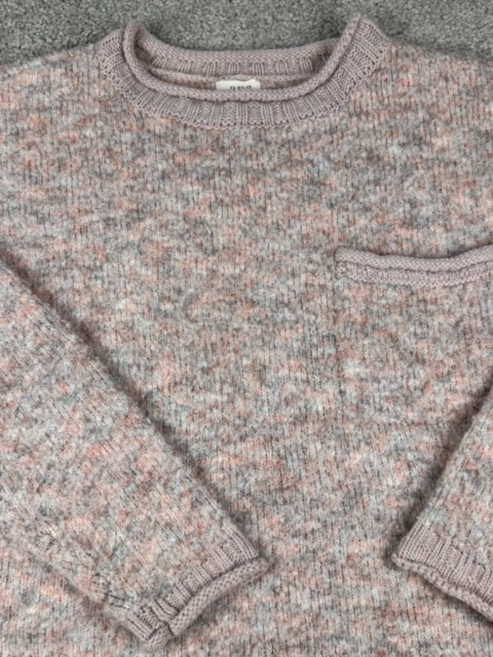 Ana A New Approach Women’s Knit Long Sleeve Sweater Size L Pink Gray Wool Blend